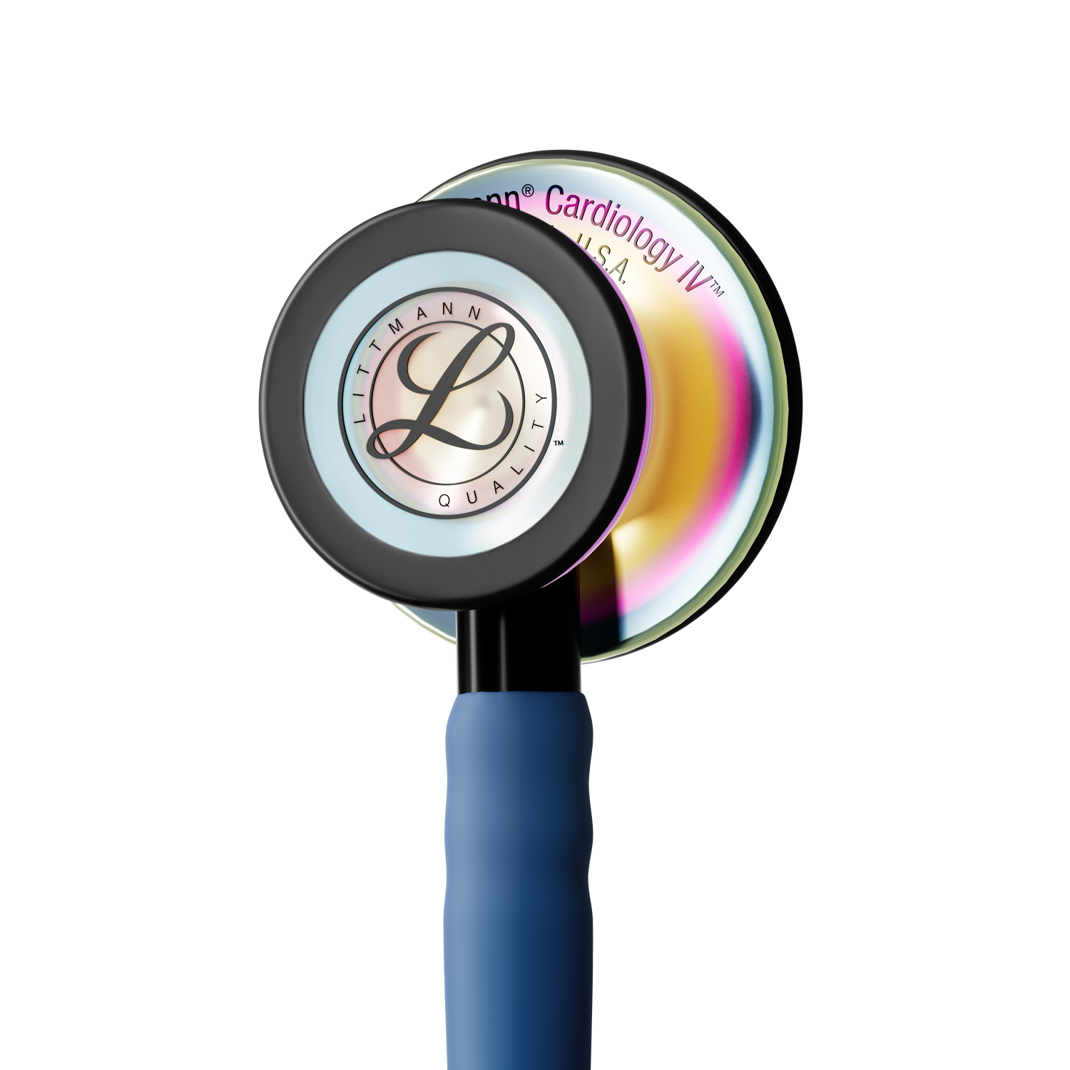 פעמון דו צדדי מהדורת קשת סטטוסקופ ליטמן Cardiology IV 6242C מבט מהצד על רקע שחור