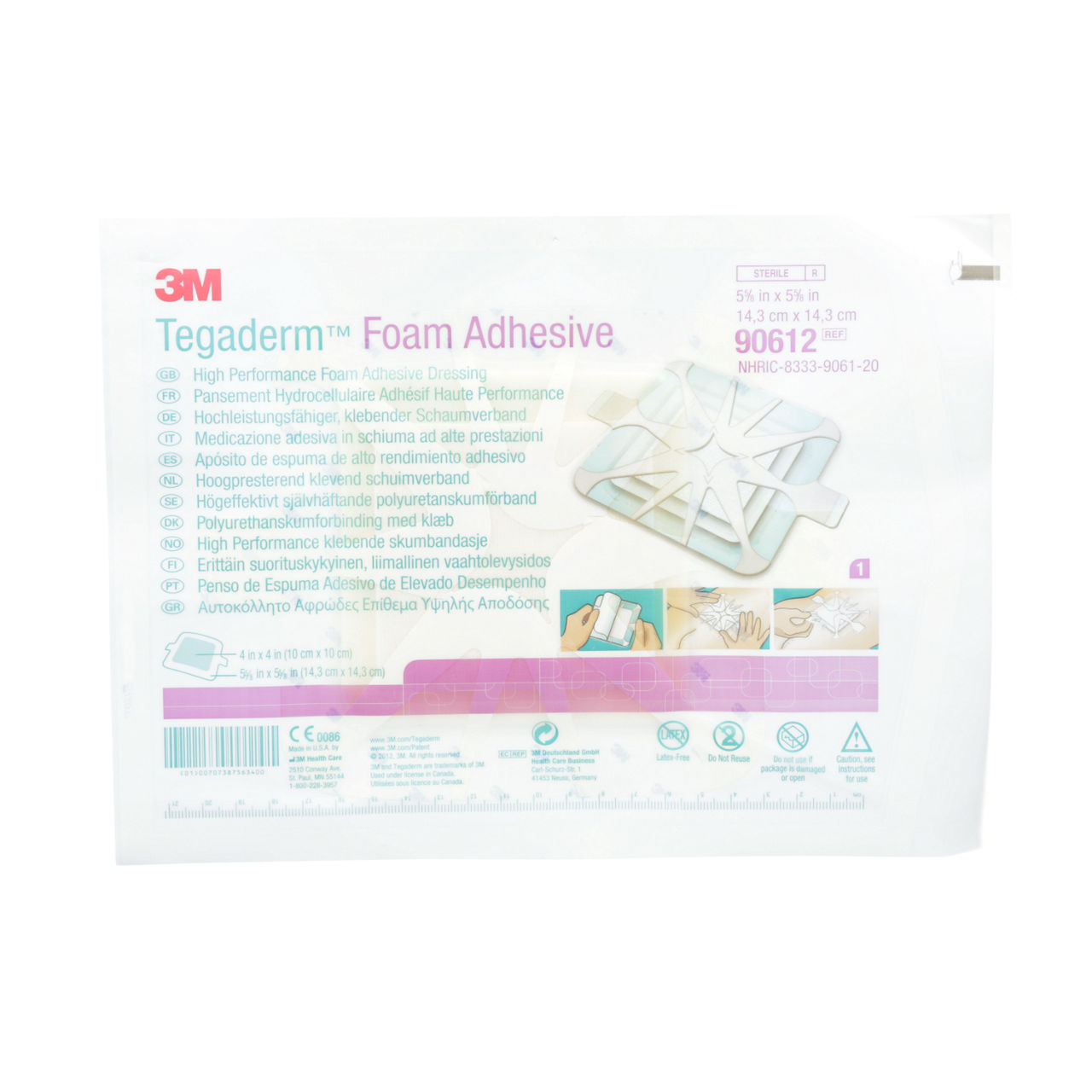 חבישת ספוג דביקה 3M Tegaderm Foam 90612 ריבועית 14.3x14.3 ס״מ
