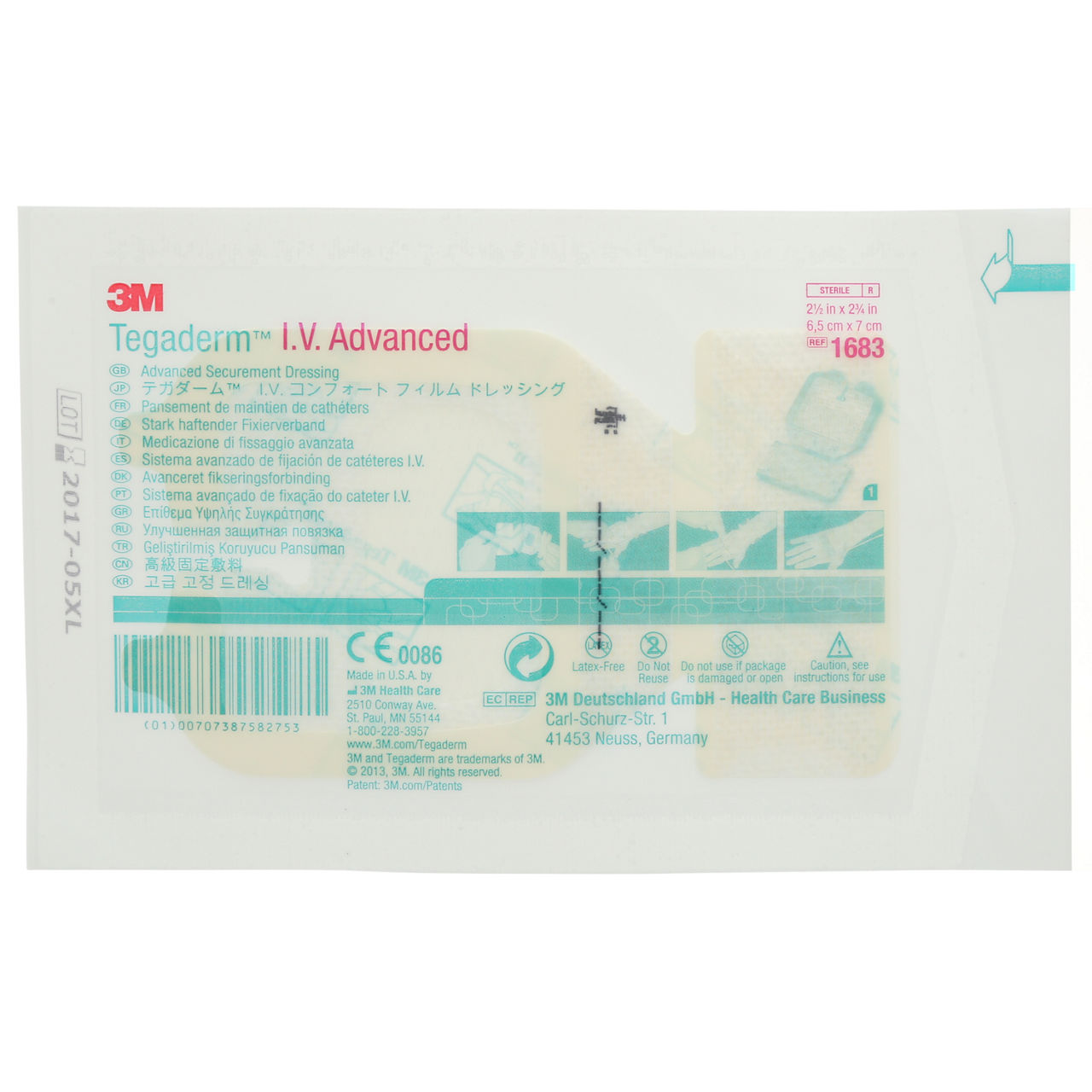 חבישת קיבוע I.V. Advanced 3M Tegaderm 1683 6.5x7 ס״מ
